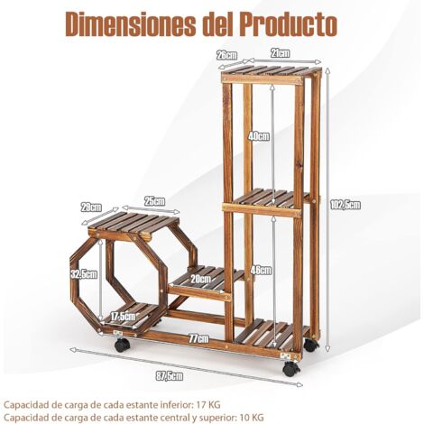 Estante rodante de bambú para plantas de 6 niveles, estante múltiple para  macetas, estante para interiores y exteriores, estantería para patio