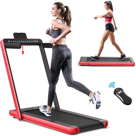 COSTWAY Cinta de Correr Plegable 2 en 1, 12KM/H, Cinta de Andar con Control Remoto, Superficie 100x40cm, Doble Pantalla LED, APP Control, Soporte para Teléfono y Altavoz (rojo) (1/5)