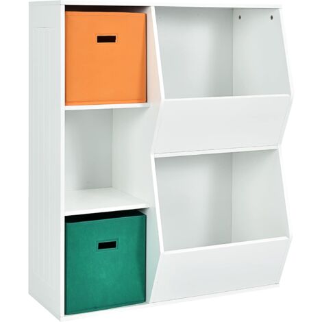 COSTWAY Estantería Infantil para Juguetes, Organizador de Juguetes, 3 Cubos y 2 Amplias Cajas Abiertas, Sala de Juegos de los Niños, Salón, 76 cm x 28 cm x 94 cm (Blanco)