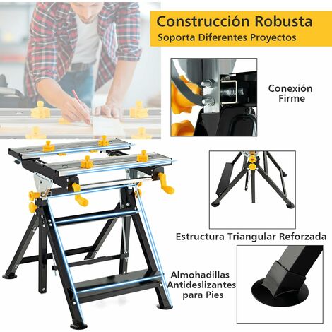 Banco de trabajo portátil, mesa de sierra de carpintero plegable con  abrazaderas ajustables, fácil de transportar con marco de acero resistente