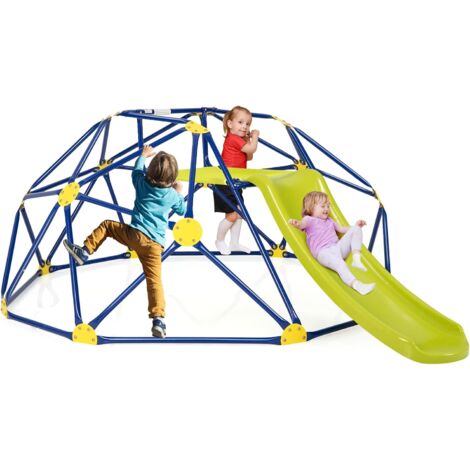 COSTWAY Cúpula de Escalada, Juego de Cúpula Geométrica con Tobogán Resistente, hasta180 KG, Cojín de Tela, Parque Infantil Interior y Exterior para Niños de 3-10 Años, Patio, Jardín, Parque