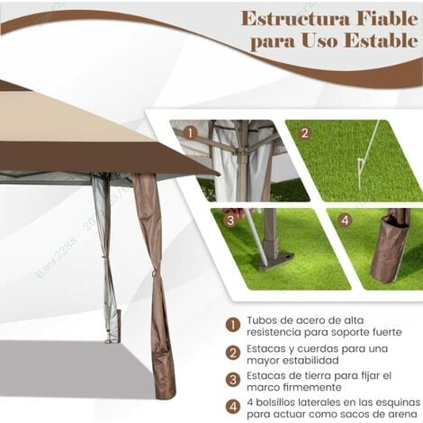 COSTWAY Carpa Plegable 4X4 Impermeable, Carpa para Exterior con Ruedas y  Bolsa Portátil, Cenadores para Jardin