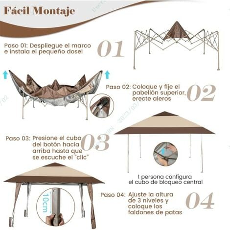 COSTWAY Carpa Plegable 4X4 Impermeable, Carpa para Exterior con Ruedas y  Bolsa Portátil, Cenadores para Jardin