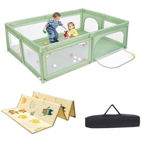 COSTWAY Parque Infantil Bebe, Parque para Bebés y Niños, Centro Actividad Estable y Atóxico, Parque Anticaída con Pelotas, Red Transpirable y Cremallera Duradera (Verde)