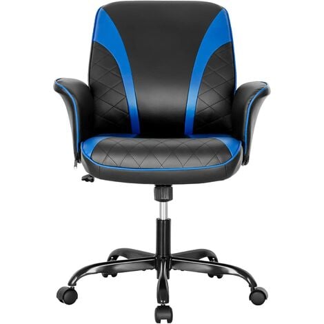 Silla gaming de cuero sintético, ergonómica, negro y azul, silla de oficina  giratoria con ruedas, altura e inclinación ajustable