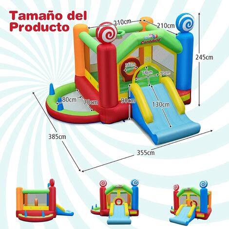 🏰 COSTWAY Castillo Hinchable 6 En 1 Gigante – Con Tobogán, Piscina De Bolas Y Soplador – Ideal Para Niños De 3 A 10 Años – 355x385x245 Cm