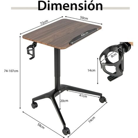 COSTWAY Escritorio de Pie Móvil con Altura Ajustable, Mesa Auxiliar con  Ruedas y Escritorio Inclinable, Mesa