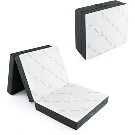 COSTWAY Colchón Plegable 10cm en 3 Secciones, 190x80cm, Cubierta de Fibra de Bambú y Tela Transpirable con Asa, Colchon Plegable Viscoelastico, Invotados, Individual