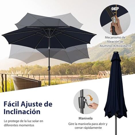 Sombrilla De Terraza TecTake Con Luces Solares LED 250x250 Cm - Manivela, Inclinación Ajustable, Funda Incluida
