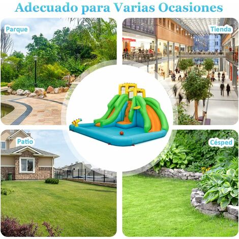 Castillo Inflable Con Toboganes, Piscina, Pared De Escalada Y Aro De Baloncesto, Para 3 Niños De 3 A 10 Años, Incluye Soplador De 480W