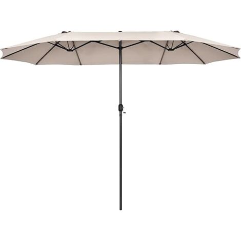 COSTWAY Sombrillas Jardin Grandes Doble Cara, 4,7 x 2,8m, Sombrilla Terraza Exterior con Manivela y Base, Sombrilla Parasol Doble Playa Terraza Balcón Piscina Beige