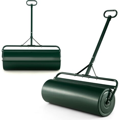 COSTWAY 63L Rodillo de Césped de Metal, Ancho: 90 cm, Ø: 30 cm, Rodillo Cesped Llenado de Agua/Arena Empujado/Remolcado con Mango de Agarre Desmontable para Jardín, Patio, Parque, Granja (Verde)