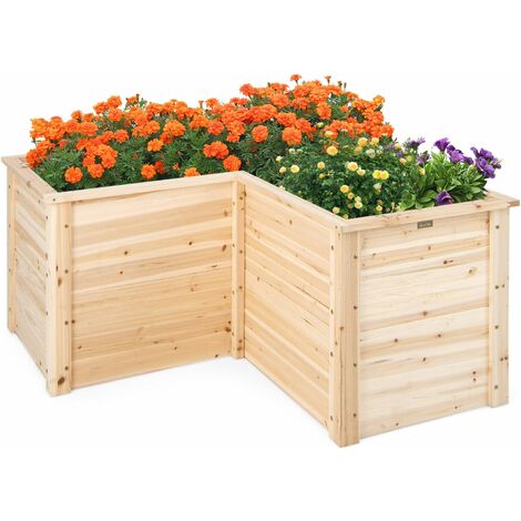 COSTWAY Cama de Jardín Elevada de Madera de Abeto, Macetero Elevado para Exteriores de 62 cm en Forma de L, Macetero para Plantas, Flores, Hierbas, Vegetales y Frutas para Jardín, Patio, Césped (1/5)