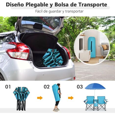 Portable Picnic Plegable (doble silla W/Paraguas mesa de camping Cooler  playa silla
