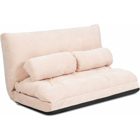 COSTWAY Sofá Regulable a RAS de Suelo, Sofá Cama Multifuncional Regulable en 6 Posiciones con 2 Almohadas, Sofá Duradero y Estable con Forro en Ante para Dormitorio/Salón/Balcón (Beige) (1/5)