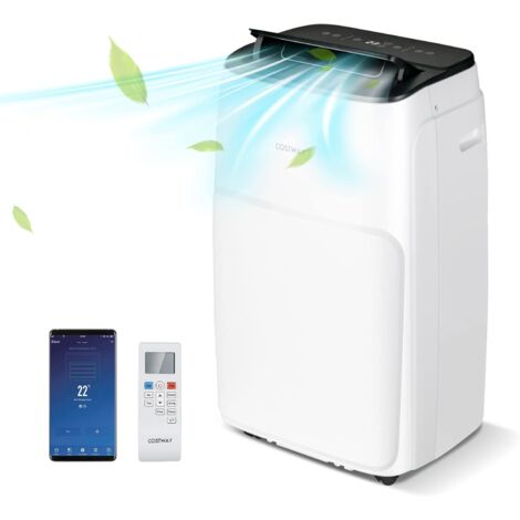 COSTWAY Calefacción Portátil 4 en 1, Aire Acondicionado de 14000 BTU con Calentador Ventilador Multivelocidad y Temporizador de 24 Horas, Control Remoto y Pantalla LED, Enfriar, Calentar y Deshumidifi