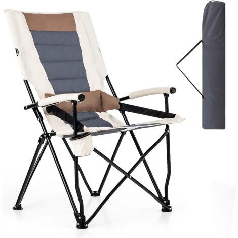 COSTWAY Silla Plegable Camping, Respaldo Alto, Silla de Acampada con Portavasos, Reposabrazos, Cojín Lumbar, 72 x 102 x 63 cm, hasta 150kg, Picnic, Jardín, Camping, Pesca