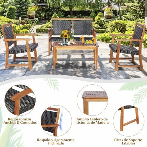Juego de mesa y sillas de patio al aire libre para 4, sillas de mimbre  exteriores para terraza, patio trasero, junto a la piscina, juegos de  muebles