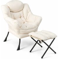 COSTWAY Sillones para el Salón con Reposapiés, Butaca Dormitorio con Almohada, Reposabrazos, Bolsillo Lateral, Sillón de Relax Sala Dormitorio Oficina (Beige)