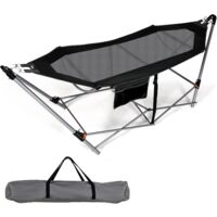 COSTWAY Hamaca con Soporte Plegable, Hamaca Portátil con Bolsa De Transporte, Bolsillo Lateral, Hamaca Porche Patio Playa, 227 x 83 x 89 cm, Carga 150kg (Negro)