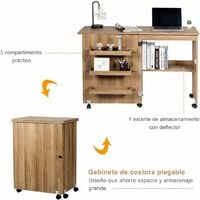 COSTWAY Armarios de Costura Mesa Plegable con Ruedas Mueble para Máquina de  Coser (Marrón Oscuro)