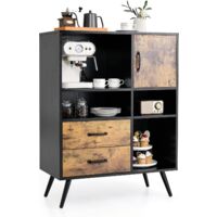 COSTWAY Aparador Cocina Industrial Buffet, Armario de Cocina con Puerta Única, 2 Cajones y 4 Compartimentos Abiertos, Organizador de Almacenamiento Multifuncional para Cocina, Comedor, Entrada