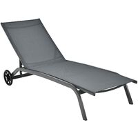 COSTWAY Tumbona de Jardín con Respaldo Reclinable, 6 Posiciones, Tumbona con Ruedas, Tela de Texileno, 164,5 x 61 x 34cm, Terraza, Balcón, Playa, Piscina (Gris)