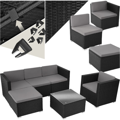 Garden Furniture Set Lignano - modular sofa with armchair, stool, coffee table - sofa for garden, garden corner sofa, sofa set garden - black