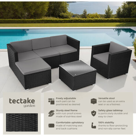 Garden Furniture Set Lignano - modular sofa with armchair, stool, coffee table - sofa for garden, garden corner sofa, sofa set garden - black