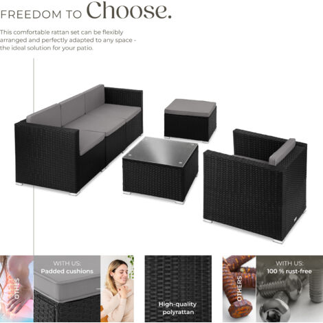 Garden Furniture Set Lignano - modular sofa with armchair, stool, coffee table - sofa for garden, garden corner sofa, sofa set garden - black