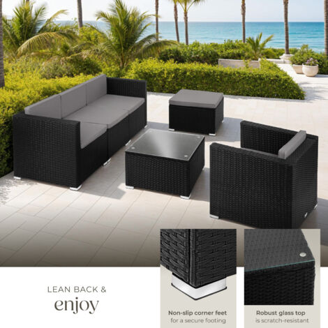 Garden Furniture Set Lignano - modular sofa with armchair, stool, coffee table - sofa for garden, garden corner sofa, sofa set garden - black