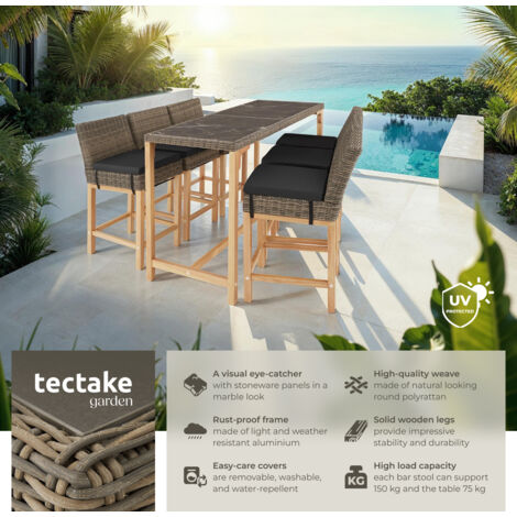 Garden Table and Chairs - dining table Lovas with 6 bar stools Latina - dining table, outdoor table and chairs, garden dining set - nature