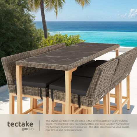 Garden Table and Chairs - dining table Lovas with 6 bar stools Latina - dining table, outdoor table and chairs, garden dining set - nature