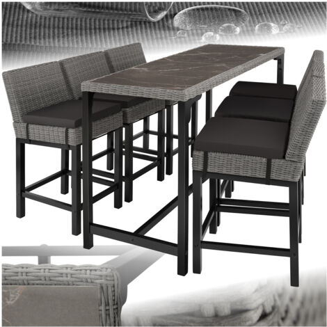 Garden Table and Chairs - dining table Lovas with 6 bar stools Latina - dining table, outdoor table and chairs, garden dining set - grey