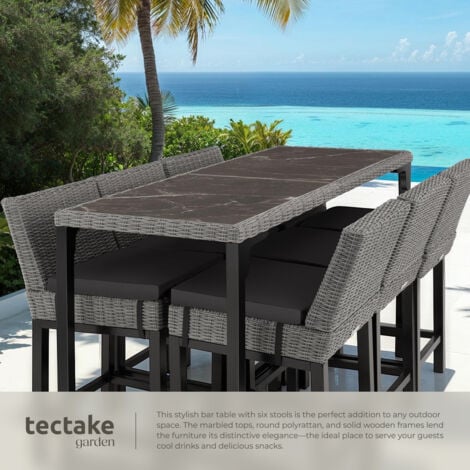 Garden Table and Chairs - dining table Lovas with 6 bar stools Latina - dining table, outdoor table and chairs, garden dining set - grey