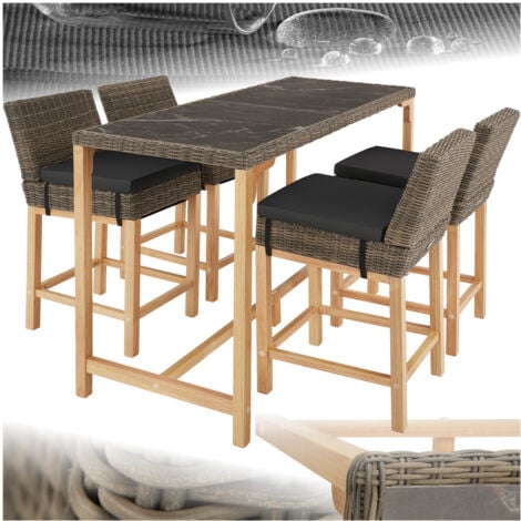 Garden Table and Chairs - dining table Lovas with 4 bar stools Latina - dining table, outdoor table and chairs, garden dining set - nature