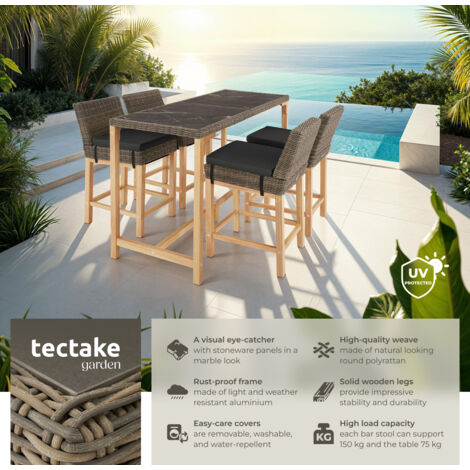 Garden Table and Chairs - dining table Lovas with 4 bar stools Latina - dining table, outdoor table and chairs, garden dining set - nature