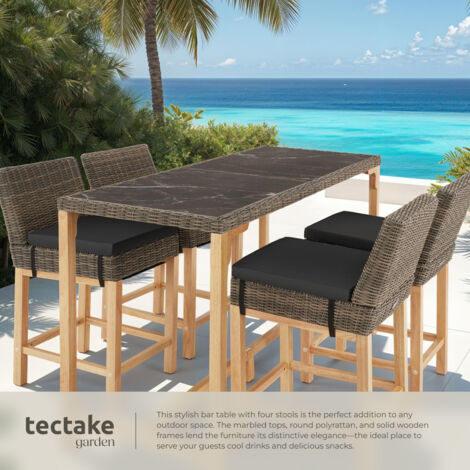 Garden Table and Chairs - dining table Lovas with 4 bar stools Latina - dining table, outdoor table and chairs, garden dining set - nature
