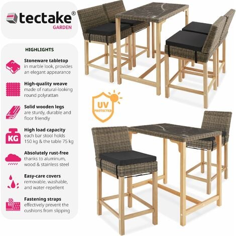 Garden Table and Chairs - dining table Kutina with 4 bar stools Latina - dining table, outdoor table and chairs, garden dining set - nature