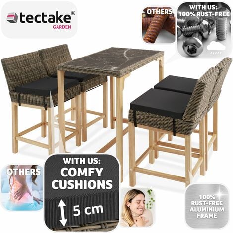 Garden Table and Chairs - dining table Kutina with 4 bar stools Latina - dining table, outdoor table and chairs, garden dining set - nature