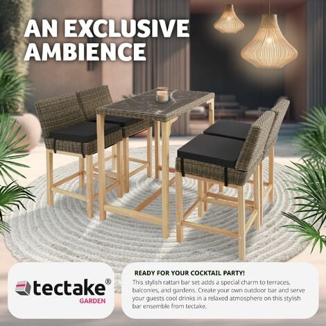 Garden Table and Chairs - dining table Kutina with 4 bar stools Latina - dining table, outdoor table and chairs, garden dining set - nature
