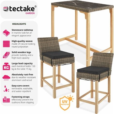 Garden Table and Chairs - dining table Kutina with 2 bar stools Latina - dining table, outdoor table and chairs, garden dining set - nature