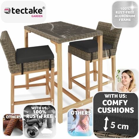 Garden Table and Chairs - dining table Kutina with 2 bar stools Latina - dining table, outdoor table and chairs, garden dining set - nature