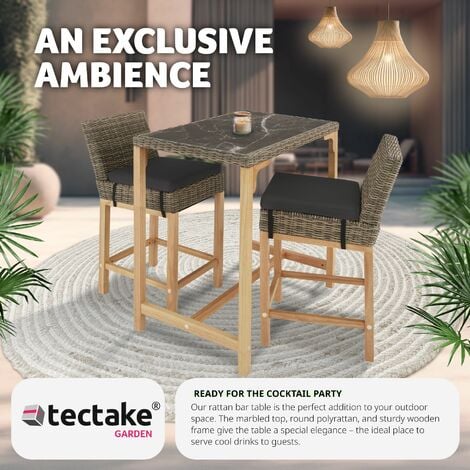 Garden Table and Chairs - dining table Kutina with 2 bar stools Latina - dining table, outdoor table and chairs, garden dining set - nature