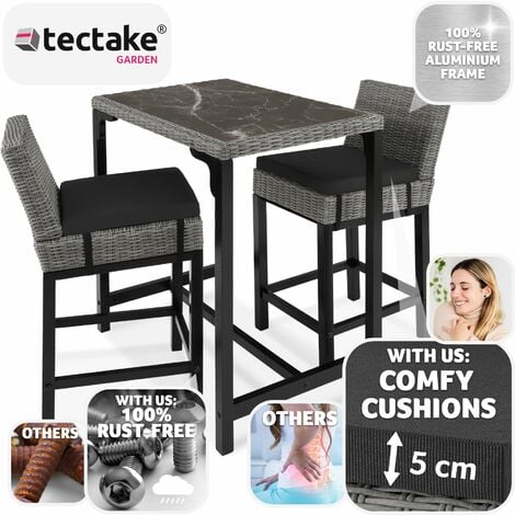Poly Rattan Bistro Set Bar Table And 2 Bar Stools Patio Garden Outdoor Furniture Diner Home - dining table, outdoor table and chairs, garden dining set - grey