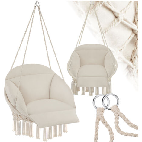 Swing Chair Samira - thick seat cushion, stable ropes for hanging indoor or outdoor - garden chair, swing chair, garden swing chair - beige