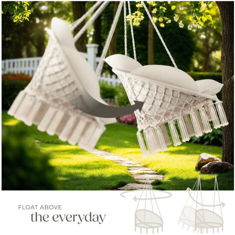Swing Chair Samira - thick seat cushion, stable ropes for hanging indoor or outdoor - garden chair, swing chair, garden swing chair - beige