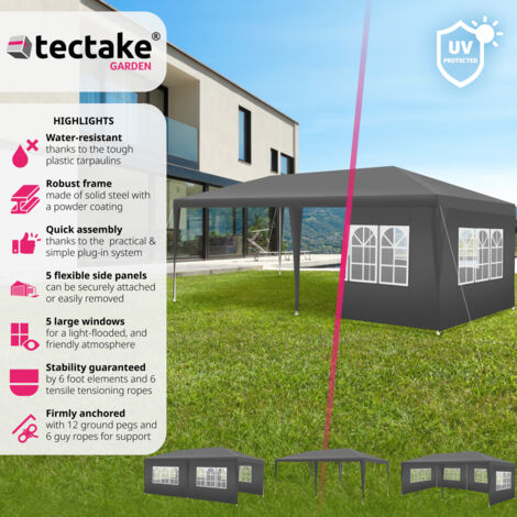 Gazebo Vivara - 6 x 3 m, with 5 side panels, weather & UV-resistant - gazebo with sides, garden gazebo, pavilion - grey