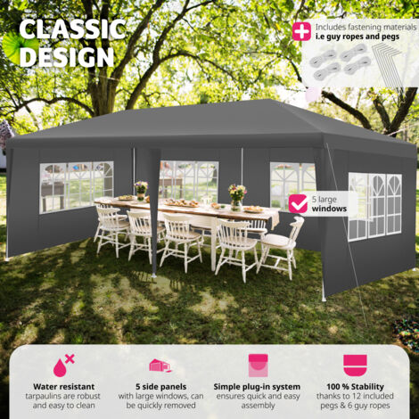 Gazebo Vivara - 6 x 3 m, with 5 side panels, weather & UV-resistant - gazebo with sides, garden gazebo, pavilion - grey