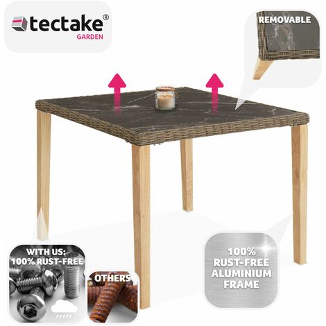 Garden Table Tarent - outdoor dining table, 93.5 x 93.5 x 75 cm - dining table, kitchen table, rattan table - nature